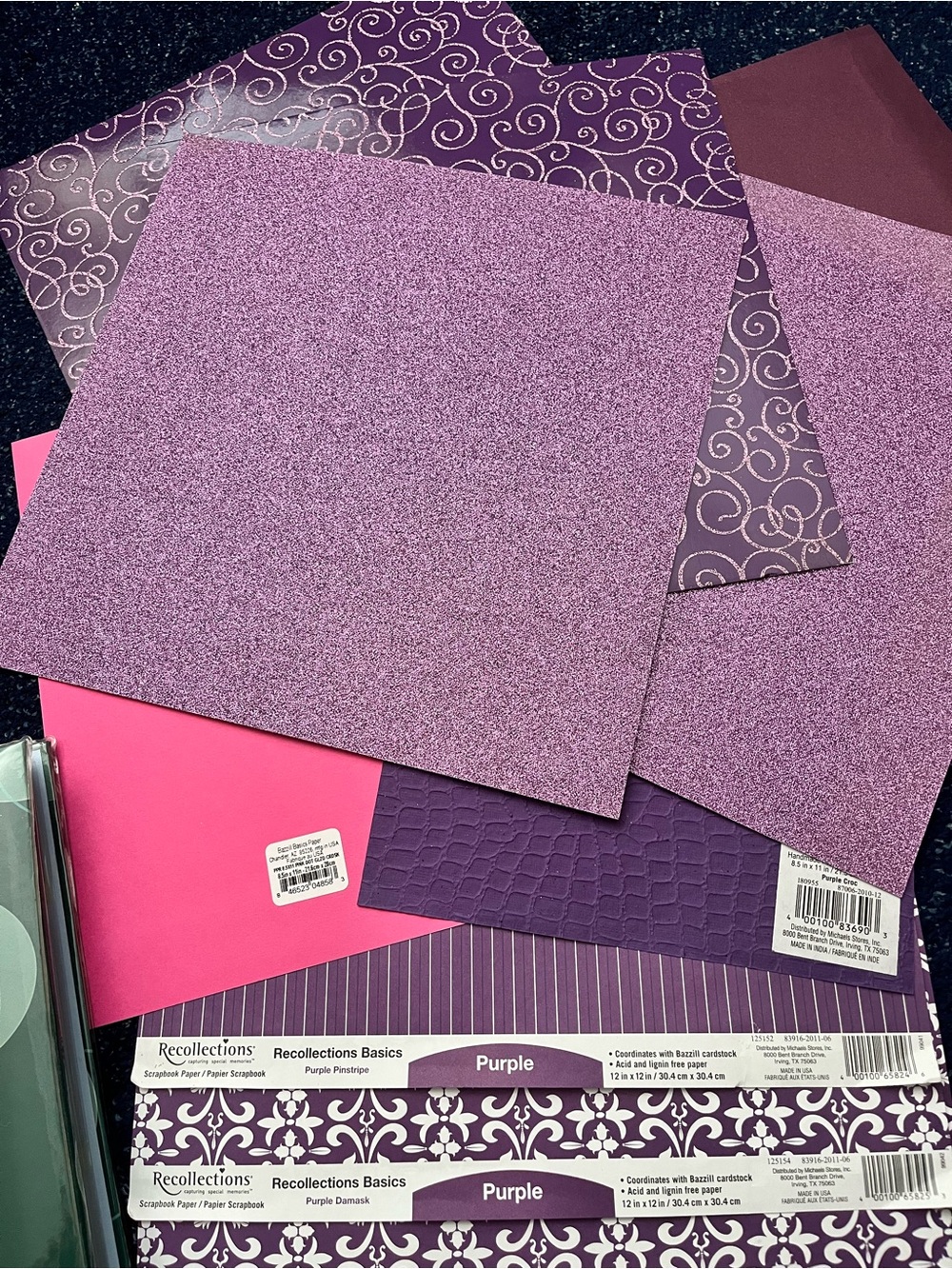 Recollections Purple and Hot Pink Decorative Scrapbook Paper/ board 11 pieces